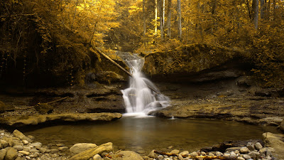 Autumn Season Little Waterfall HD Wallpaper