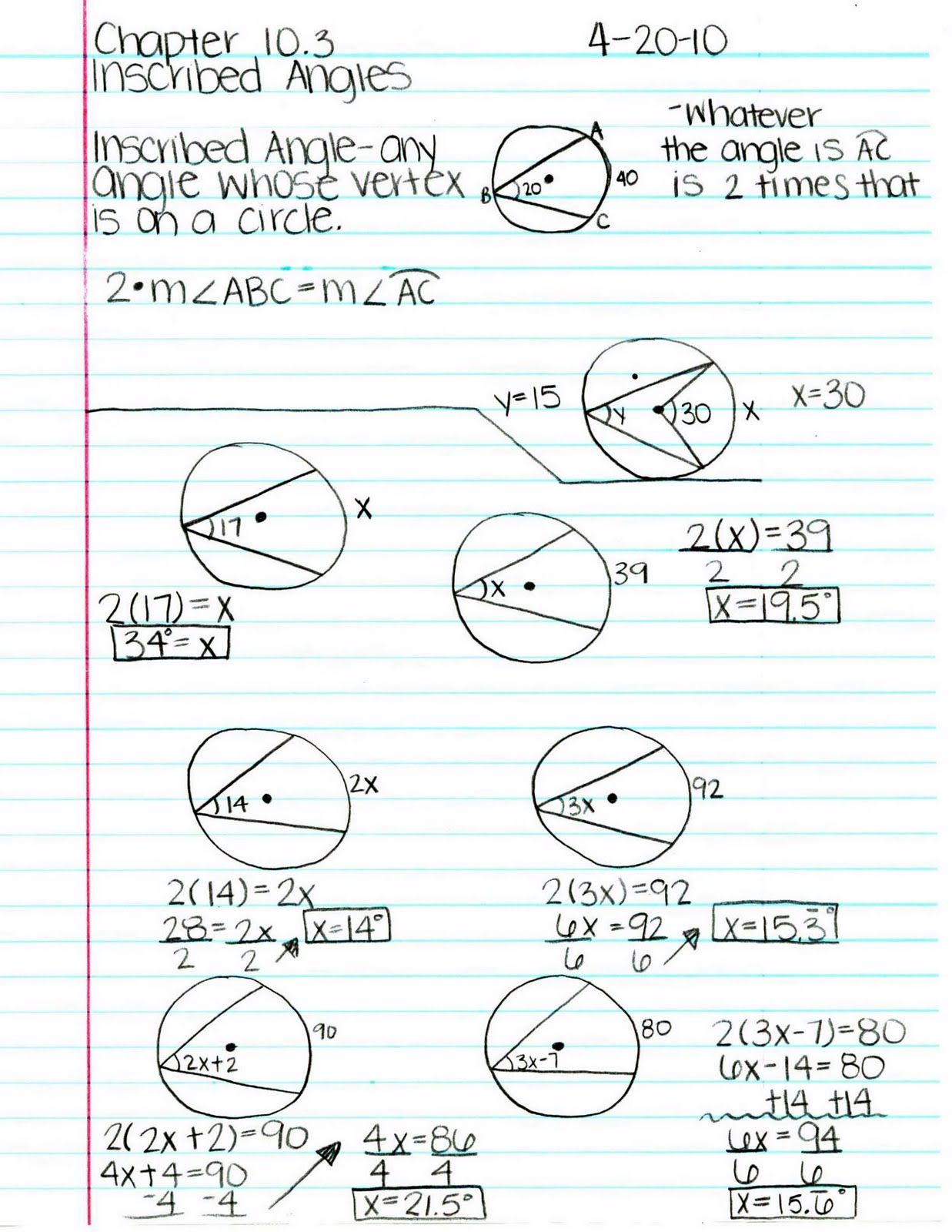 Geometry Central And Inscribed Angles Worksheet Answer Key