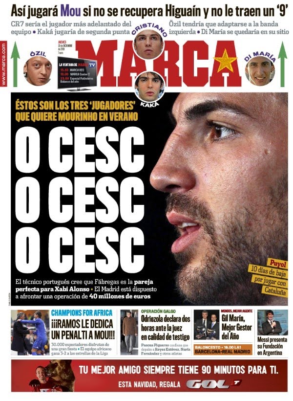 Real Madrid: Mourinho pide a Cesc Fábregas