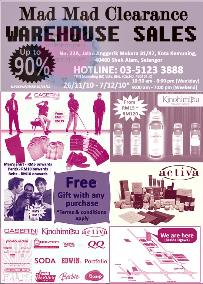 Mad Mad Clearance Warehouse Sales up to 90 26 November 7 December
