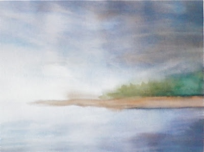 watercolor painting of mist on a lake