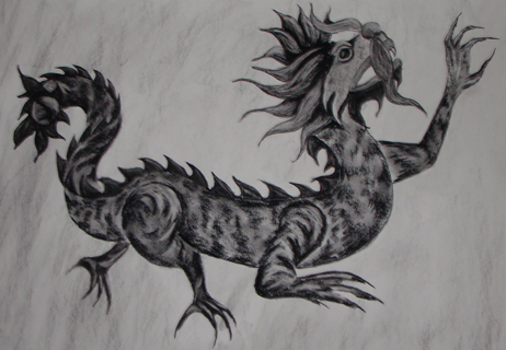 charcoal drawing of a dragon