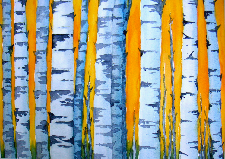 birch trees watercolor painting