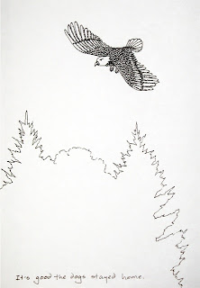 ink drawing of an eagle at the cabin