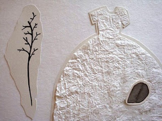 white paper dress collage, composition