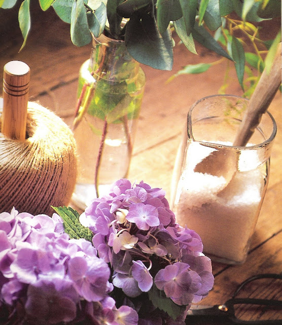 A Well-Kept Home: Advice from a French Grandmother, glass bottles, twine, hydrangeas, edited by lb for linenandlavender.net A Well-Kept Home: Advice from a French Grandmother, glass bottles, twine, hydrangeas, edited by lb for linenandlavender.net