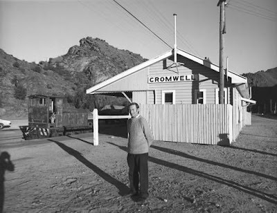 Gary Forster, Station Master, and Carl the dog, Cromwell. The Cromwell station was demolished and the line through the gorge to Clyde was pulled up by the end of 1978.