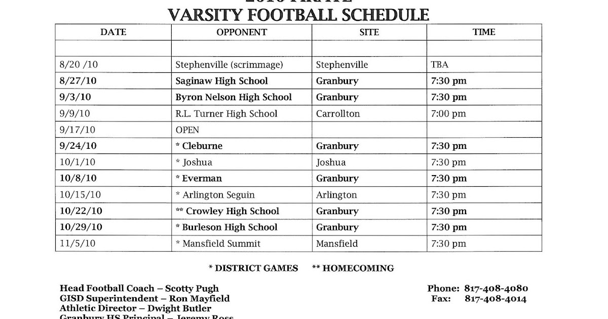 I Love Granbury!: Granbury High School Football Schedule 2010