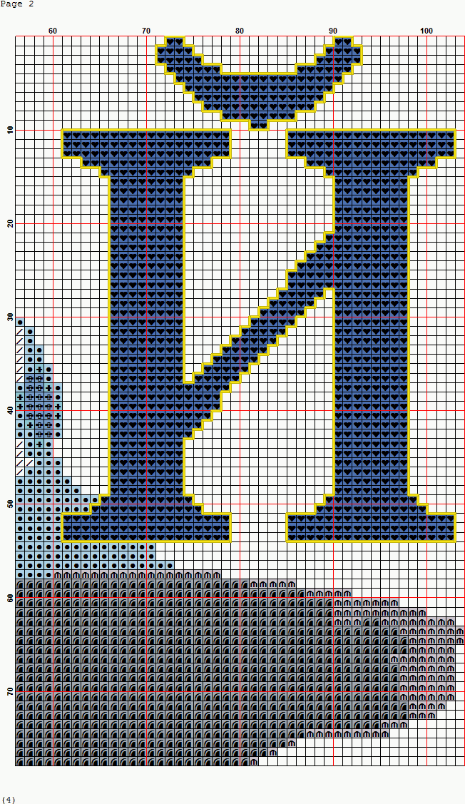 Схема вышивки букв на вязаном полотне