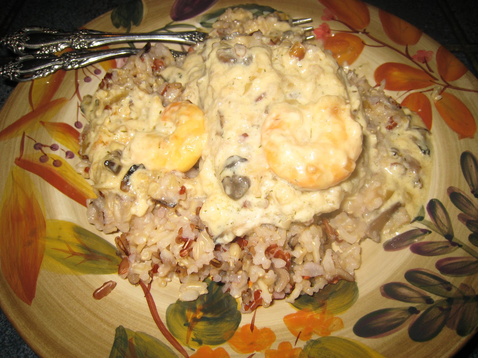 Karey's Kitchen Baked Cod with a Cream Sauce over Whole Grain Rice