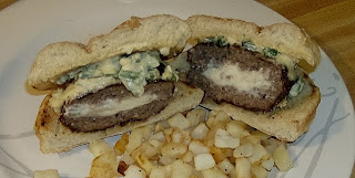 Cheese Stuffed Burgers w/ Spicy Scallion Mayo