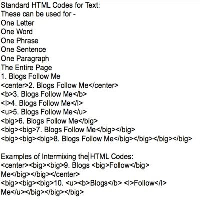 Blogs Follow Me: Google Blogging Tip # 56: Standard HTML Codes for Text: