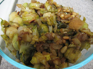 shredded brussels sprouts with balsamic vinegar and pine nuts, adapted from Vegetables Every Day by Jack Bishop