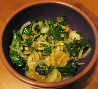 kale and onions with soy sauce