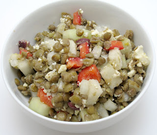 Lentil salad with feta, kohlrabi, carrot, bell pepper, and onion recipe