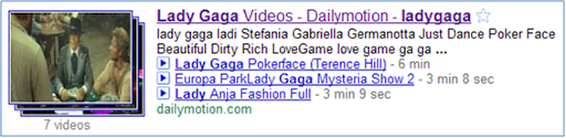 video search result with gallery links