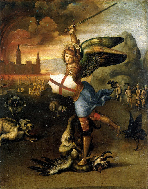 Michael defeats the Dragon- Raphael 1503-05 AD Paris- Musee du Louvre