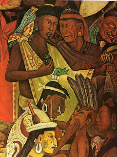 Detalle de Tianguis en Tenochtitlán - Fresco sobre muro de Diego Rivera