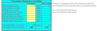 transformer calculations spreadsheets calculators harmonic