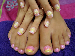 nail nails toes painted pink glitter manicure acrylic designs hand toe lemonade matching finger purple gel sets awesome bling toenails