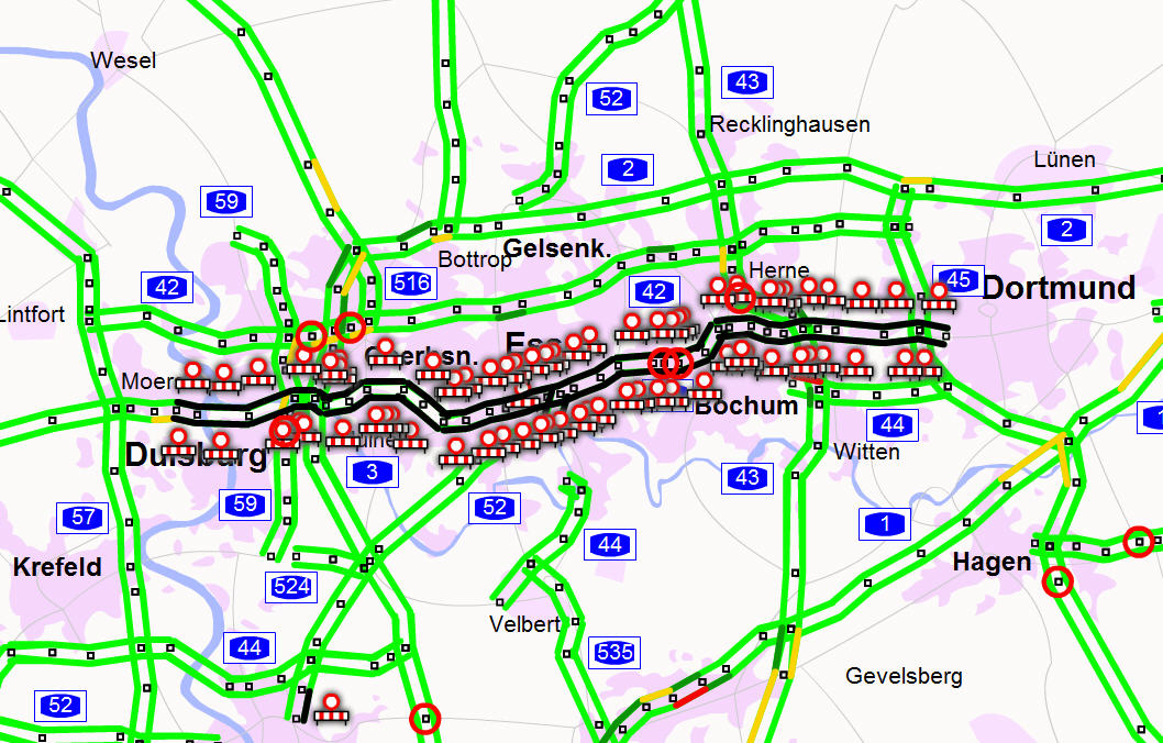 Landkartenblog: Stillleben A40 - Eine Autobahn ist komplett gesperrt!