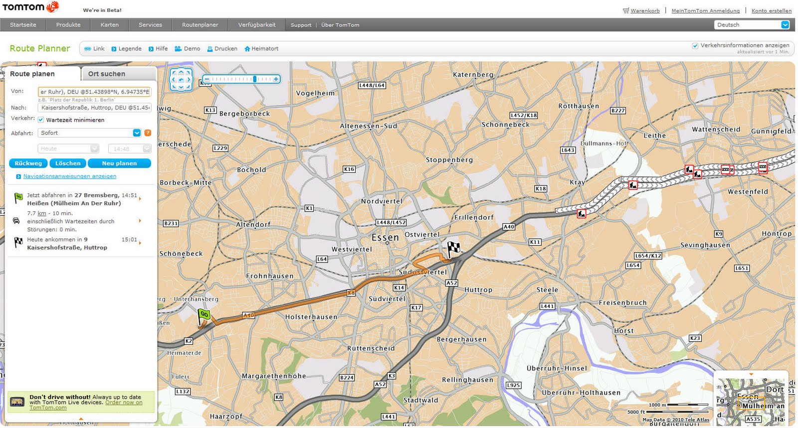 Landkartenblog: Vollsperrung der A40 - Routenplaner und Stauinfoportale