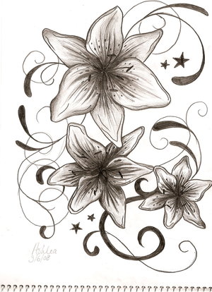 Lily Flower and Stars Tribal Tattoo Picture
