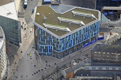 Aerial photograph of Cardiff Central Library by BDP © CommissionAir. 