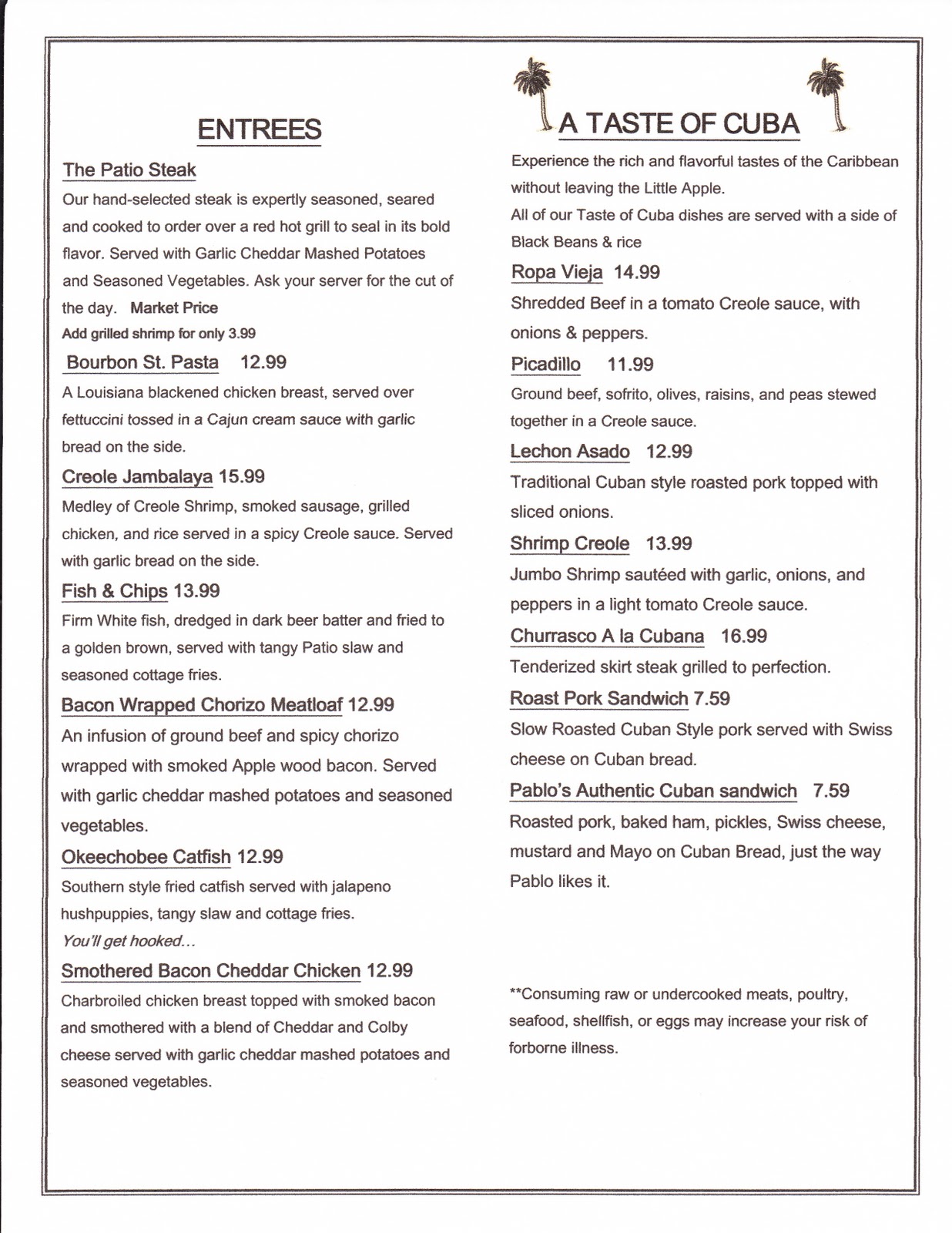 The Patio Grille Manhattan, KS Our Menu