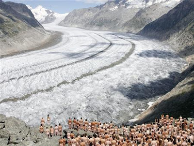 Hundreds posing naked at Swiss alps for a photo shoot
