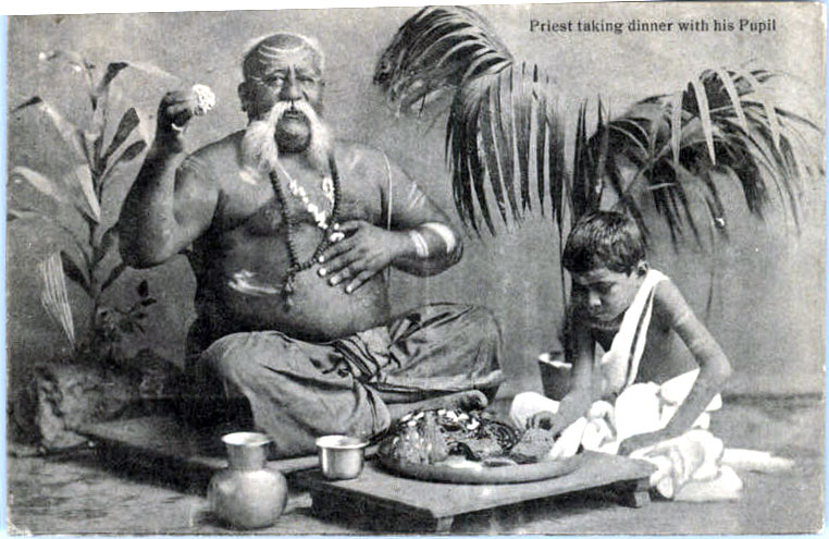 Indian Priest Taking Dinner with his Pupil - 1910s Postcard