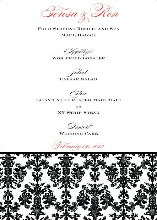  set but then we used the damask border design to create her menu cards