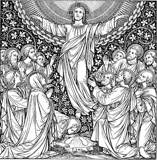 Jesus Christ Ascension coloring page -Jesus's 12 Apostles, women, and people praying Christ on the day Jesus Jesus going to heaven hd(hq) wallpaper free download Christian festival pictures and religious cliparts(clip arts) download