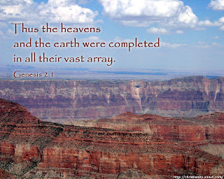Christian Genesis 2:1 verse about Earth and heaven as Thus the heavens and the earth were completed in all their vast array