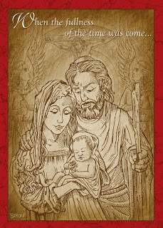 Child Jesus in Mother Mary hands beautiful lining sketch greeting card Christian religious ecard picture