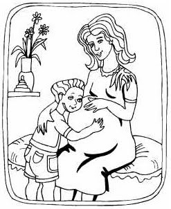 Coloring sheet with pregnant woman and child