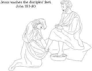 "Jesus washes the disciples feet" John 13:1-20 coloring page of Jesus washing feet
