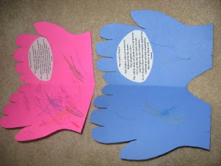 Pink and blue paper handshaped booklets 