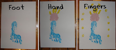 Step by step of painted footprint, handprint, and fingerprints