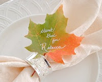 Leaf used as a placecard inserted in a napkin holder