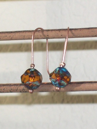 Amber and copper earrings - $14