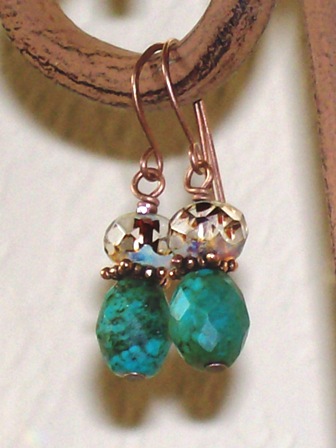Turquoise and glass bead earrings - $14