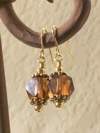 Amber glass and brass earrings - $15 SOLD