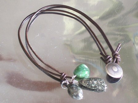Semi-precious stones knotted on leather necklace w/sterling silver button clasp - $48 SOLD