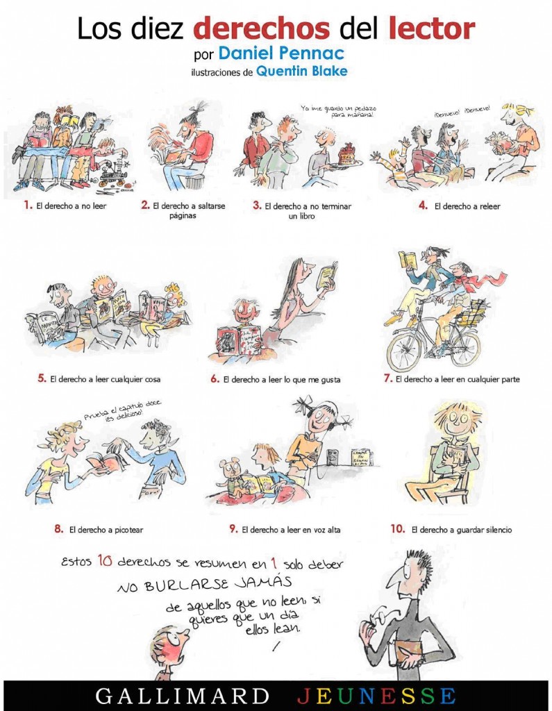 Les Dix Droits Du Lecteur Pennac Affiche Los diez derechos del lector ilustrados por Quentin Blake
