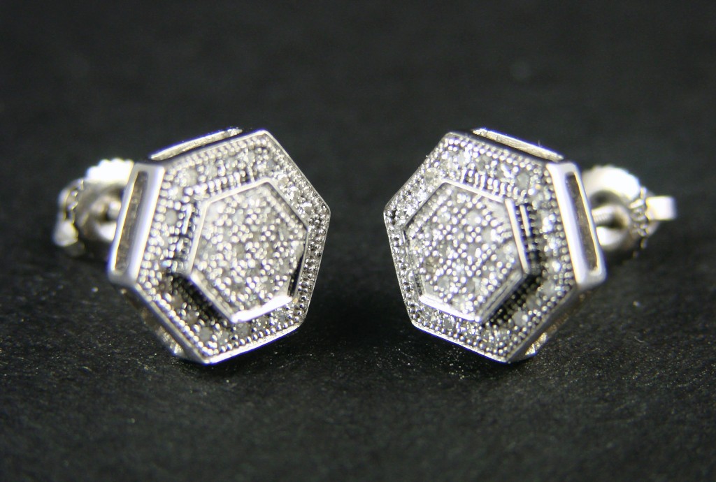 new_york_jewels: MENS/LADIES 10 MM HEXAGON DIAMOND STUD EARRINGS 1 CT LK