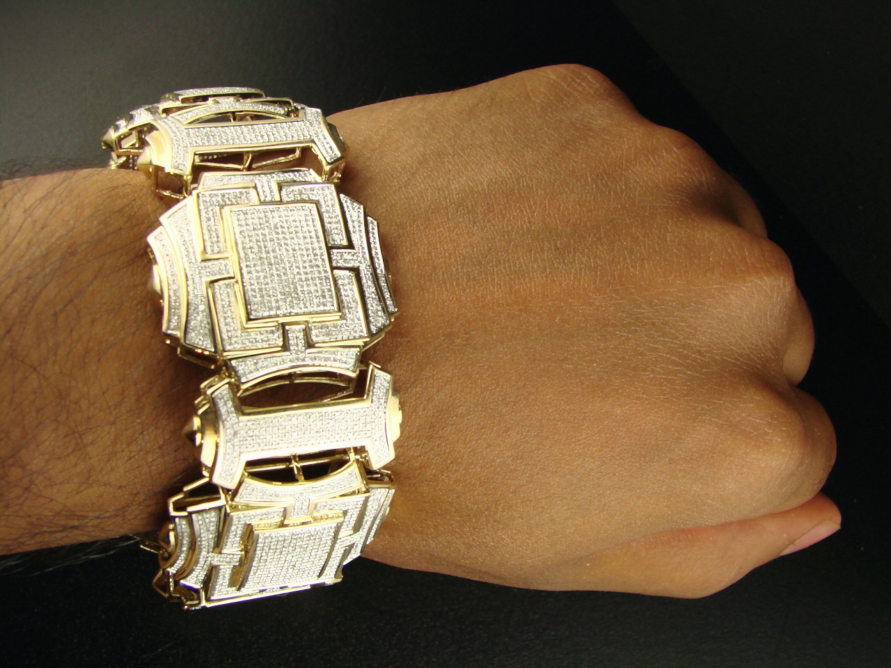 new_york_jewels MENS XXL YELLOW GOLD DIAMOND 39 MM BRACELET BANGLE 14CT