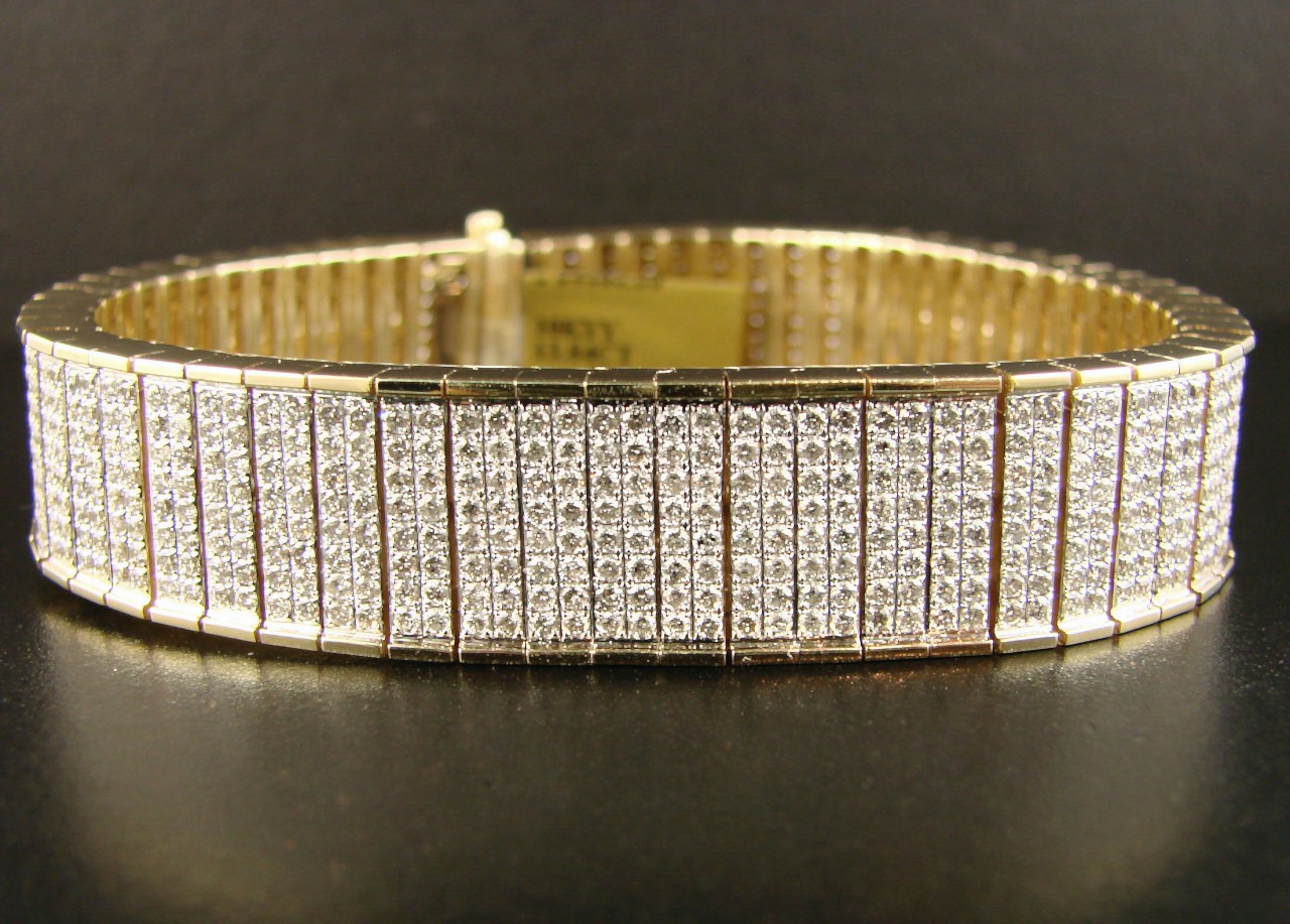 new_york_jewels MENS YELLOW GOLD 8 ROW DIAMOND BRACELET BANGLE 15.9 CT