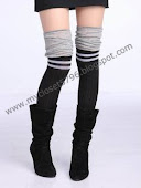 Women's two Colour with Grey Stripe Knit Thigh Knee High-