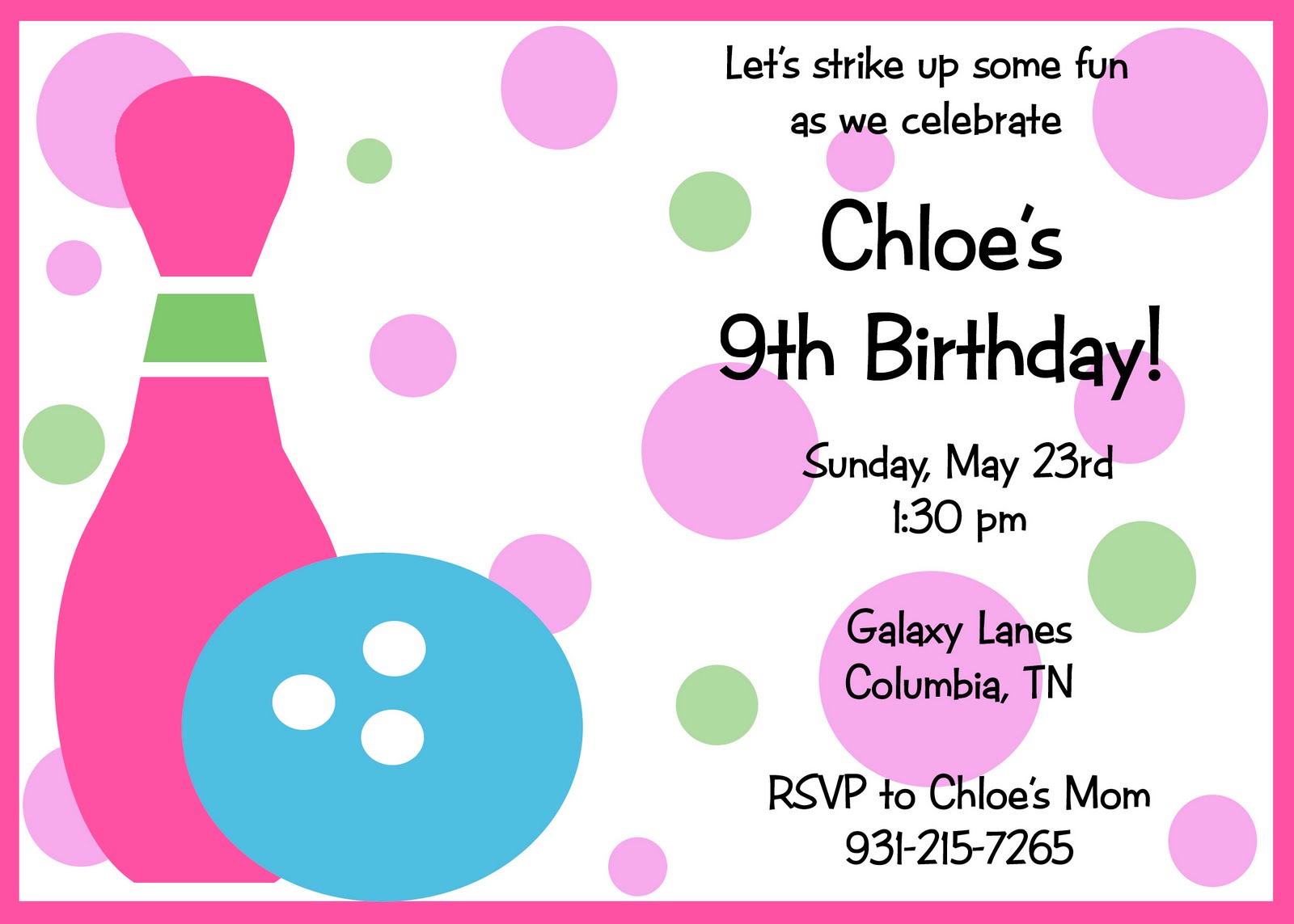 Fanci Cakes More Bowling Party Invitation Fanci Cakes More Bowling Party Invitation